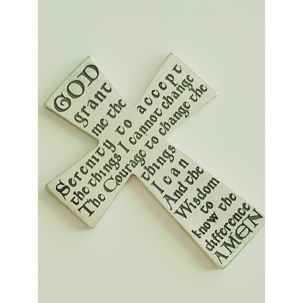 925 Sterling Silver Serenity Prayer Inspirational Gothic Cross Minimalist